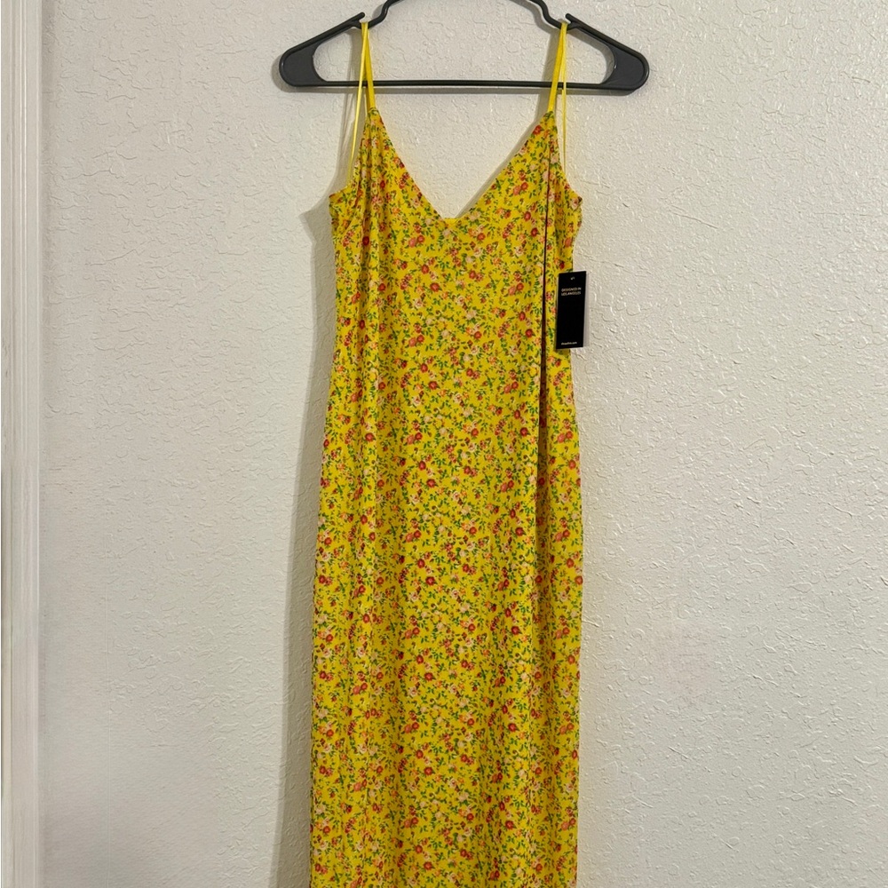 AFRM Yellow Ditsy Floral Slip Long Dress Size Large Multicolor NWT